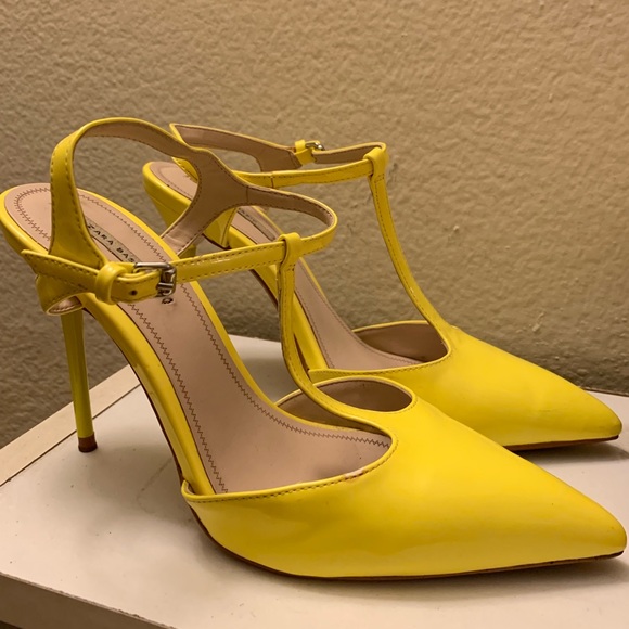 yellow t strap heels